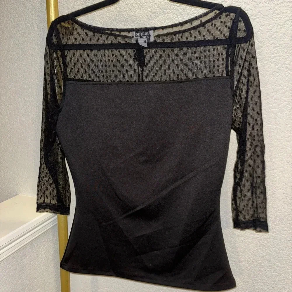 NWOT Unique Vintage Black Mesh Cherry Top - Picture 5 of 6